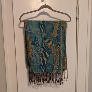 Teal & tan animal print scarf